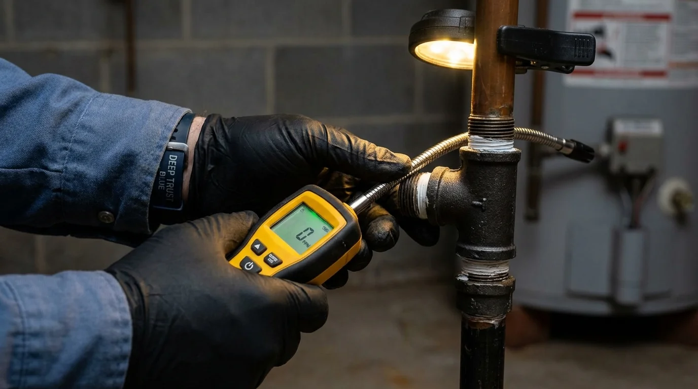 Gas leak detection with electronic sniffer by Johns Plumbing LLC in Demarest