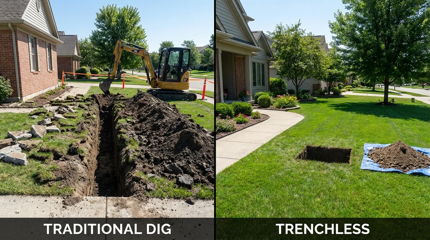 Trenchless sewer repair with minimal yard damage versus traditional excavation in Demarest, NJ